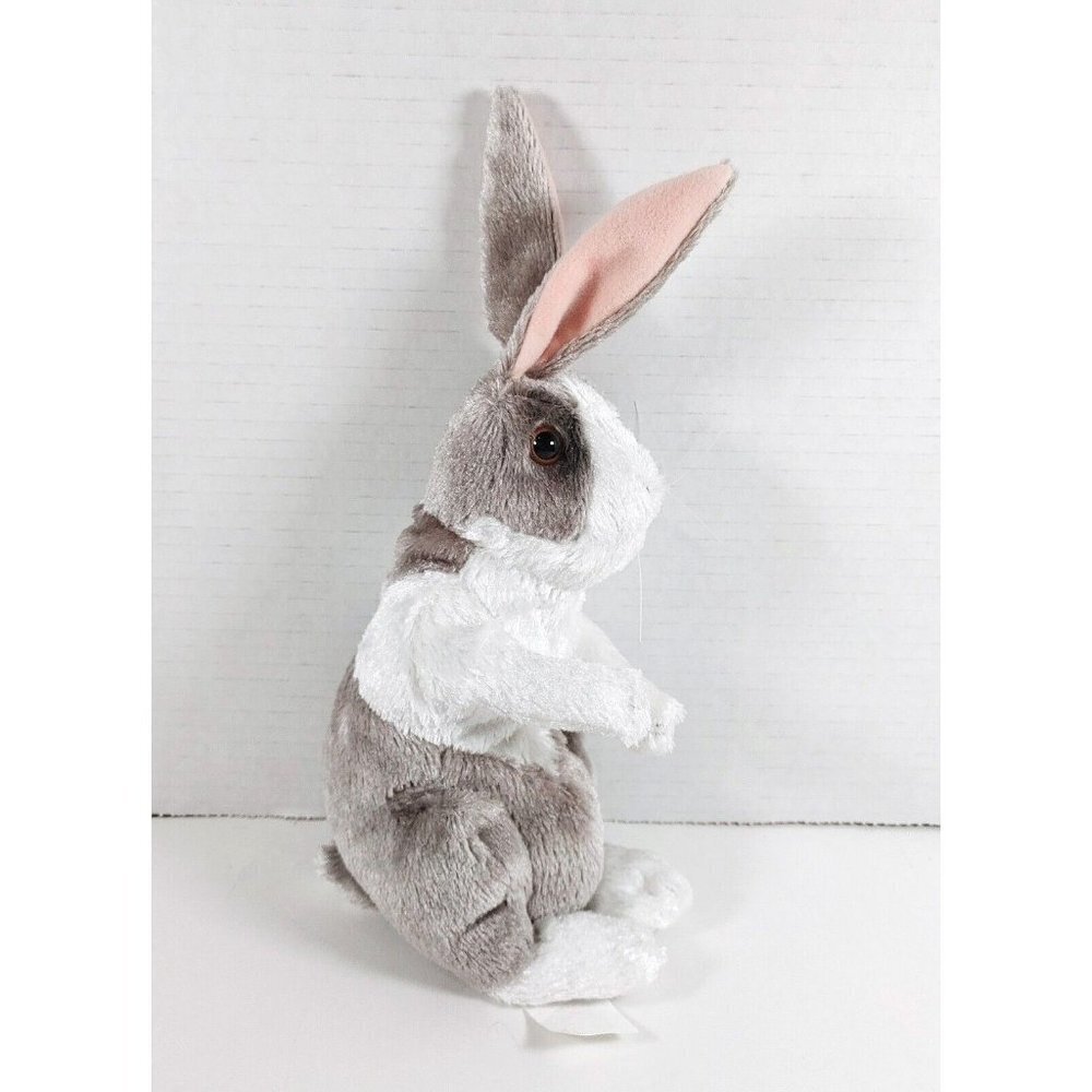 Applause Gray White Realistic  Sitting Rabbit Hare Plush Stuffed Animal 11"